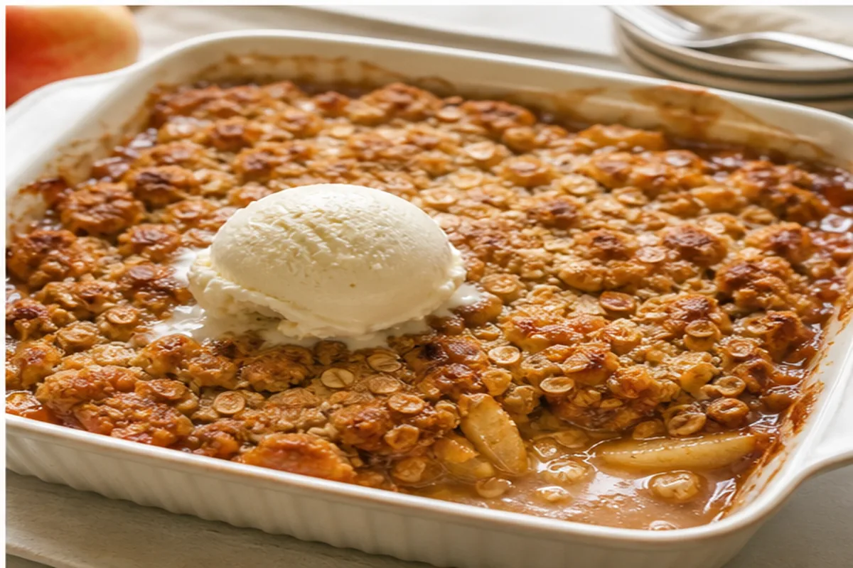 Cinnamon apple oat crisp from prepared apples through topping and golden baking