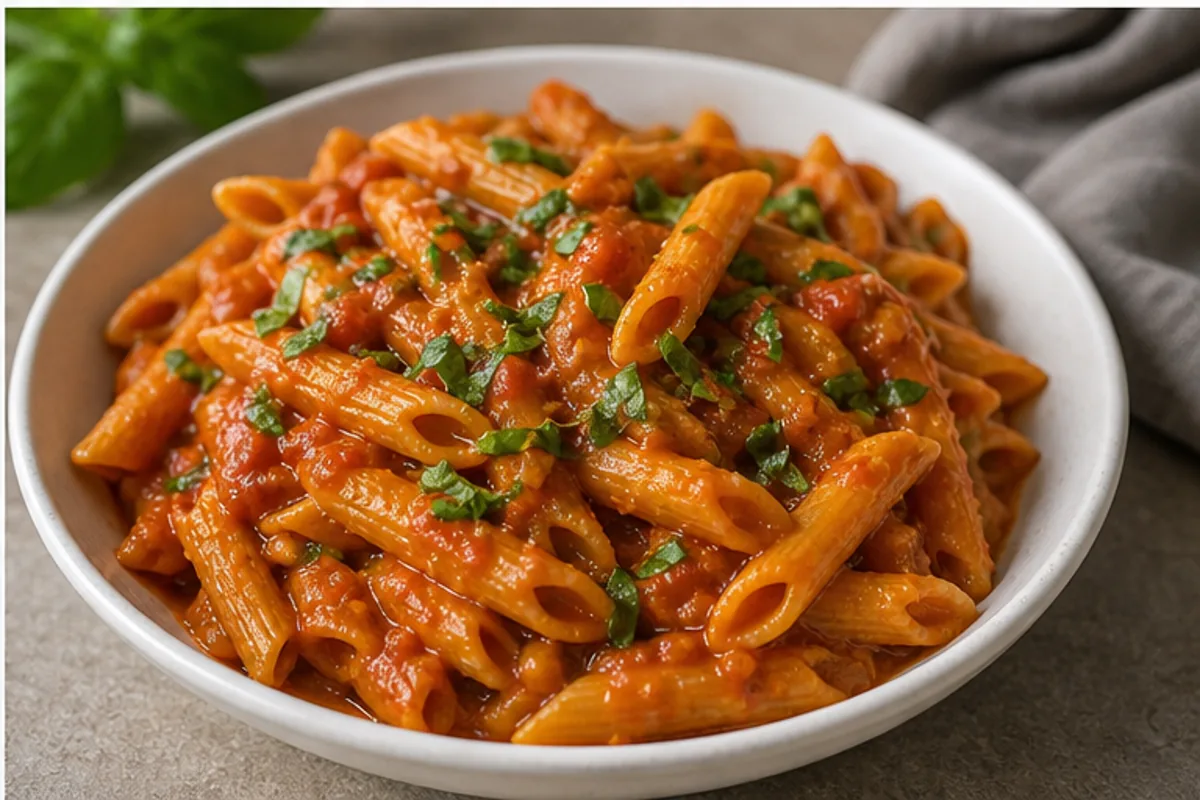 One-pot tomato basil pasta from grated vegetables through sautéing, simmering, and serving